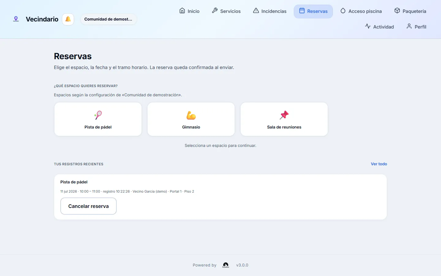 Vecindario — reservas en escritorio